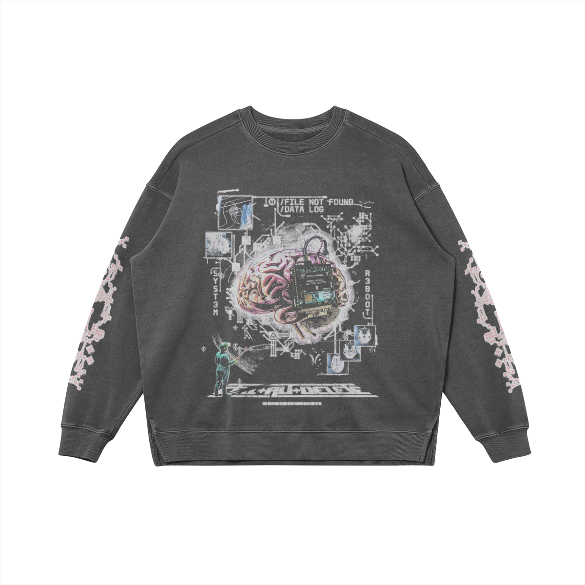 Safe Storage Sweater Eclipse Grey featuring a unique graphic design and an oversized fit.