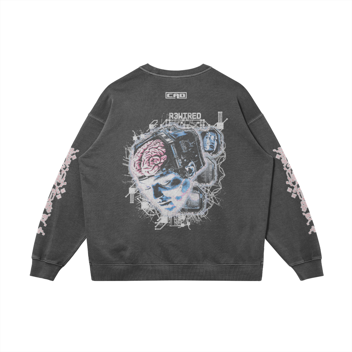 Safe Storage Sweater Eclipse Grey featuring graphic design and embroidery on the back